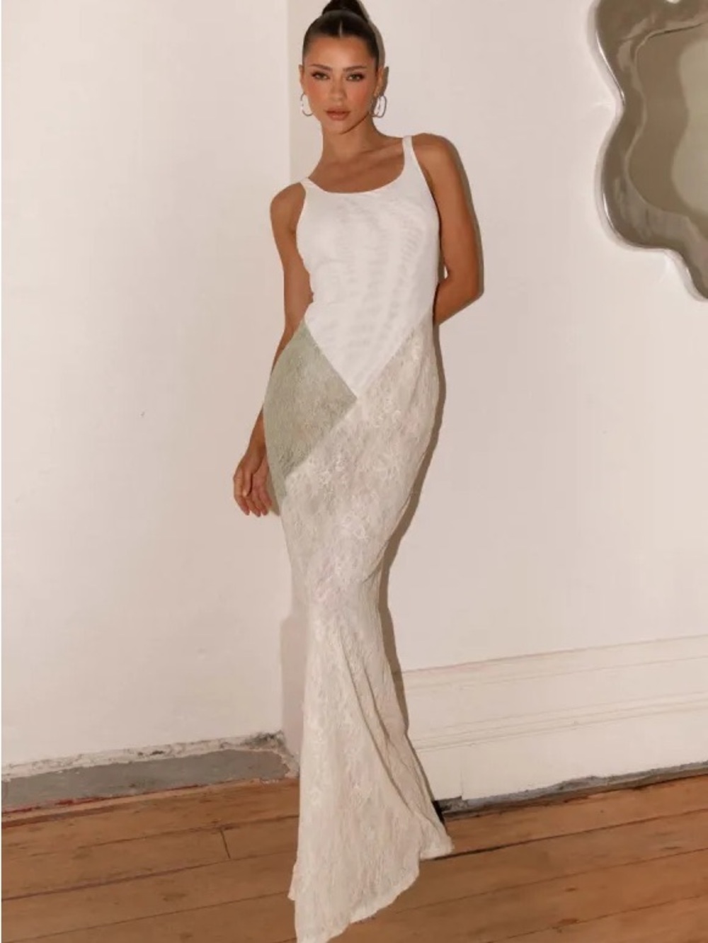 Peppermayo Cream Lace-Panel Maxi Dress